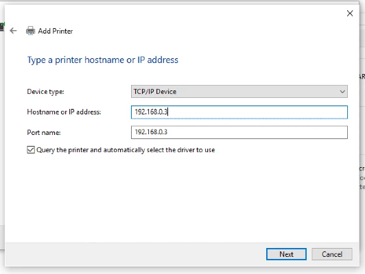 printer hostname or IP address