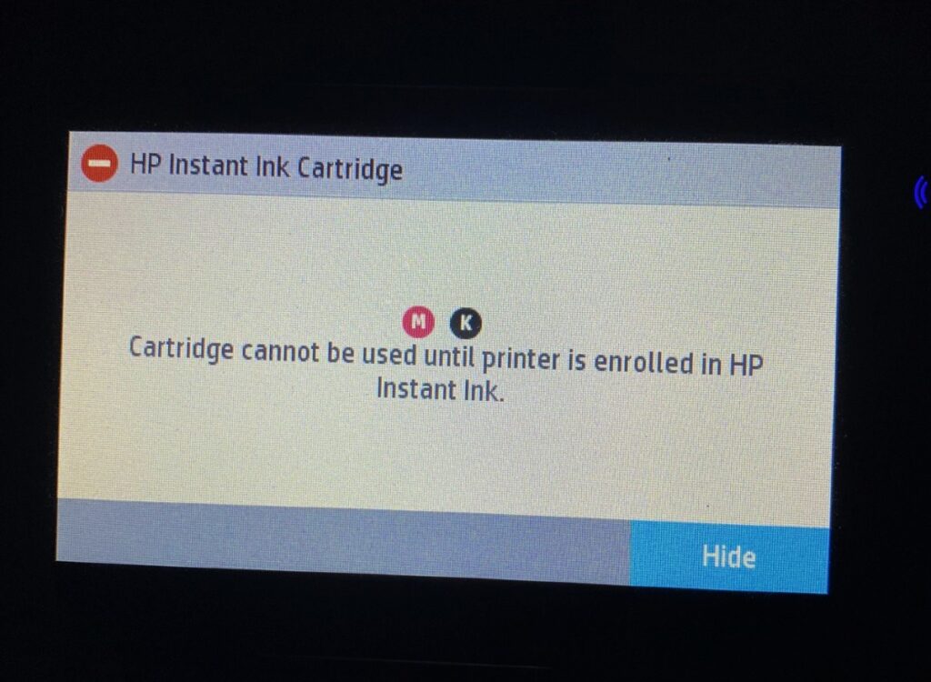 Cartridge Cannot Be Used Until Enrolled In HP Instant Ink